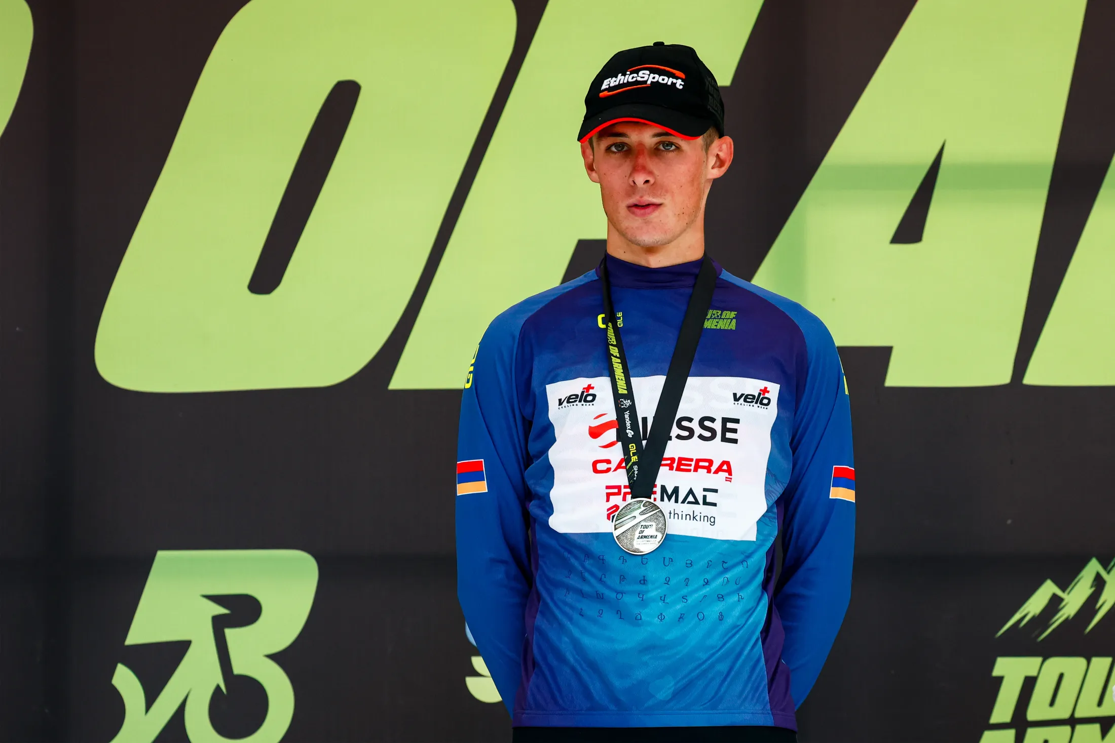 On the podium at the end of the stage